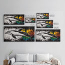 Dolphin Painting, Ocean Wildlife, Vibrant Colors, Coastal Wall Art, Black and White Animal Art, Framed Canvas Print, Beach House Decor