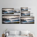 Misty Forest, Foggy Mountains, Tranquil Nature, Framed Canvas Print, Nordic Wall Art, Living Room Decor, Large Landscape, Moody Home Art