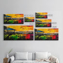 Sunset Pavilion, Coastal Art, Beach Painting, Framed Canvas Print, Vibrant Landscape, Ocean Sunset, Living Room Wall Art, Bold Colors