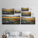 Vibrant Sunset, Colorful Sky, Wildflower Meadow, Framed Canvas Print, Fall Landscape, Nature Art, Living Room Decor, Rustic Warmth