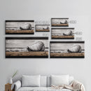 Seashell and Waves, Nautical Art, Coastal Beach Decor, Black and White Seascape, Ocean Home Art, Framed Canvas Print, Elegant Art