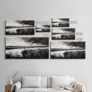 Marshland Landscape, Moody Black and White Art, Nature Wall Decor, Large Framed Canvas Print, Serene Wetlands Painting