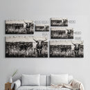 Texas Longhorn, Rustic Farmhouse, Black and White Western Art, Framed Canvas Print, Country Home Decor, Rustic Living Room Wall Art