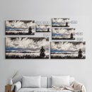 Cowboy Horizon, Western Landscape, Rustic Horse Rider, Framed Canvas Print, Southwestern Home Decor, Black and White Wall Art