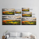 Fall Mountain View, Golden Forest Landscape, Moody Sky Painting, Rustic Country Art, Autumn Scene, Vibrant Wall Decor, Framed Canvas Print