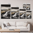 Coastal Landscape, Black and White, Framed Canvas Print, Nature Wall Art, Living Room Decor, Modern Farmhouse Art, Neutral Tones