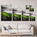 Green Coastal Hills, Ocean Shoreline Painting, Scenic Landscape Art, Office Wall Decor, Nature Inspired Print, Framed Canvas Print
