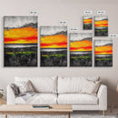 Fiery Sunset Glow, Dramatic Sky Painting, Vibrant Landscape Art, Living Room Decor, Bold Color Wall Art, Framed Canvas Print