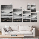 Serene Lake, Black and White Artwork, Misty Mountains, Nature Decor, Minimalist Landscape, Home Office Art, Canvas Print