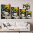 Waterfall Glow, Nature Art, Forest Landscape, Vibrant Painting, Modern Home Decor, Wilderness Retreat, Fall Wall Art, Framed Canvas Print