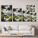 Palm Trees, Fire Pit, Coastal Escape, Beach House Decor, Black and White Art, Tropical Landscape, Canvas Print, Relaxing Wall Art