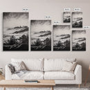 Misty Coast, Black White Art, Framed Canvas Print, Coastal Landscape, Foggy Ocean, Living Room Art, Nautical Decor, Monochrome Art