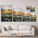 Vibrant Sunset, Ocean Horizon, Dramatic Sky, Framed Canvas Print, Coastal Home Decor, Living Room Wall Art, Abstract Art