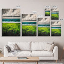 Coastal Landscape Art, Green Blue Ocean, Canvas Print, Serene Beach Wall Decor, Minimalist Nature Painting, Tranquil Home Accent