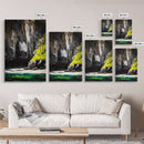 Mountain River, Nature Landscape Art, Moody Scenic Painting, Rustic Home Wall Art, Black and White Aesthetic, Framed Canvas Print
