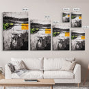 Minimalist Landscape, Abstract Nature, Modern Print, Contemporary Painting, Black and White, Green Accents, Framed Canvas Print, Bedroom Art