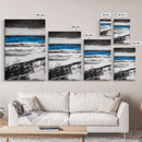 Ocean Horizon, Minimalist Seascape Painting, Black White and Blue Coastal Art, Framed Canvas Print, Modern Living Room or Office Wall Decor