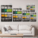 Modern Window Abstract, Black and White with Green and Yellow, Geometric Wall Art, Contemporary Interior Design, Framed Canvas Print