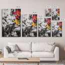 Abstract Flowers, Black and White, Red Floral Art, Bold Wall Decor, Modern Art, Framed Canvas Print, Minimalist Living Room Art
