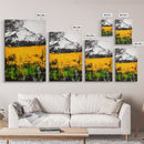 Golden Fields, Mountain Wall Art, Abstract Landscape, Bold Yellow, Rustic Decor, Autumn Artwork, Modern Painting, Framed Canvas Print