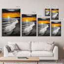 Golden Beach, Sunset Painting, Coastal Horizon, Framed Canvas Print, Seascape Art, Warm Fall Colors, Large Wall Art, Minimalist Style