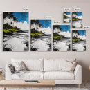 Tropical Beach, Palm Tree Art, Coastal Wall Decor, Canvas Print, Modern Seaside Artwork, Blue and Green Painting, Living Room Statement