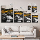 Golden Meadow, Nature Landscape, Rustic Wall Art, Framed Canvas Print, Country Farmhouse Decor, Waterfall Painting, Fall Vibes