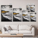 Golden Cliffs, Ocean Landscape, Beach House Wall Art, Canvas Print, Coastal Scene, Black and White Painting, Sunset Inspired Decor