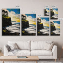 Dramatic Seascape, Cliffside View, Blue and Yellow Art, Canvas Print, Coastal Wall Decor, Beach House Artwork, Contemporary Style