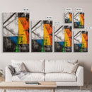 Abstract Geometric Art, Yellow Orange Blue Green, Black White Art, Minimalist Wall Decor, Contemporary Office Art, Framed Canvas Print
