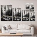 Forest Landscape Print, Black and White Tree Art, Cabin Wall Decor, Nature Inspired Art, Minimalist Scene, Framed Canvas Print