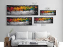 Colorful Reflection, Abstract Water Art, Nature Painting, Autumn Trees, Vibrant Colors, Black and White Contrast, Canvas Print