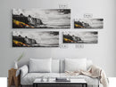 Coastal Cliff Painting, Black and White Seascape, Ocean View Artwork, Modern Nautical Decor, Beach House Wall Art, Framed Canvas Print