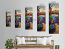 Path Garden, Village Painting, Framed Canvas Print, whimsical tropical pathway, village view, bold colorful foliage, hallway wall art, boho style