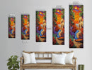 Sunset River, Autumn Glow – Framed Canvas Print fall foliage landscape art, moody abstract painting, warm tones hallway wall art, boho decor