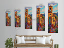 Village Steps, Warm Colors, Terracotta Homes, Canvas Print, vibrant street view painting, boho rustic style, hallway or kitchen wall art