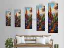 Jungle, Pathway, Tropical, Florals, Framed Canvas Print vibrant rainforest trail painting boho nature themed hallway or office wall art