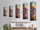 Ocean, Flowers, Cliff, Sunset, Framed Canvas Print, Vibrant Coastal Landscape, Dining Room Wall Art, Colorful Beachside Decor