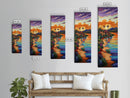 Sunset, Palm Trees, Water, Reflection, Framed Canvas Print, Tropical boho art ideal Living Room Wall Art or Beach House Coastal Decor