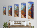 Fence Desert, Colorful, Southwest Boho Vibes Framed Canvas Print, Rustic Living Room Art, Eclectic Wall Decor, Vibrant Folk Style