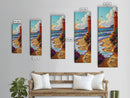 Lighthouse Beach, Nautical, Sunset Glow Framed Canvas Print, Ocean Wall Art, Coastal Living Room Decor, Seaside Boho Painting