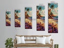 Starfish Beach, Tropical, Canvas Print, Coastal starfish painting with vivid shore and ocean view, beach house decor, guest room wall art