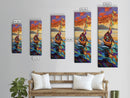 Colorful Boat, Sunset Sea, Vibrant Ocean Scene, Framed Canvas Print, Coastal Wall Decor, Eclectic Living Room Art, Nautical Wall Art