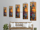Surfboard Tropical, Sunset, Palm, Framed Canvas Print, Hawaiian surf art, beach house decor, vibrant coastal living room artwork