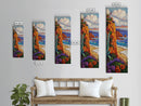 Ocean Cliff, Bloom, Sunset, Canvas Print, colorful coastal painting, fall flower art, boho beach house wall art, living room decor