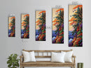 Forest Cliffside, Birds, Ocean, Canvas Print, vibrant fall art, whimsical nature scene, cabin wall art, living room or den decor
