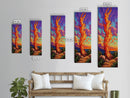 Fire Dusk, Mountains Vibrant – Scenic Bonfire Painting, Vibrant Nature Decor, Framed Canvas Print, Autumn Outdoor Living Room Art
