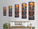 Sunset Waterfall, Flowers Fantasy, Framed Canvas Print, Vibrant landscape art, living room boho decor, magical nature scene