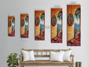Coastal Compass, Archway View, Framed Canvas Print, Mediterranean boho home decor, nautical hallway wall art, vibrant beach escape