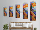 Sunset Beach, Garden, Path, Canvas Print, Autumn coastal art, bold floral landscape painting, entryway wall decor, seaside home accent